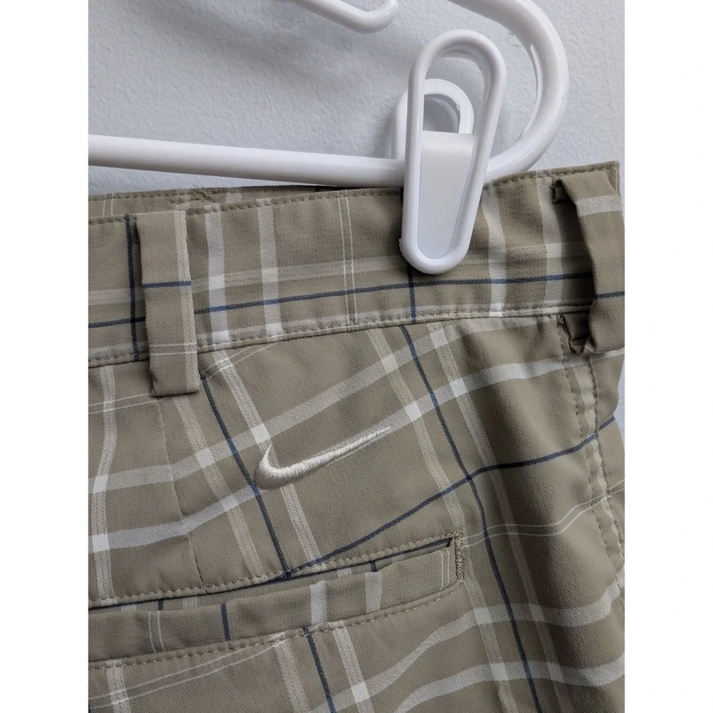X2 Nike Golf Performance Shorts Men's Brown 34 Plaid‎ Flat Front Dri-Fit